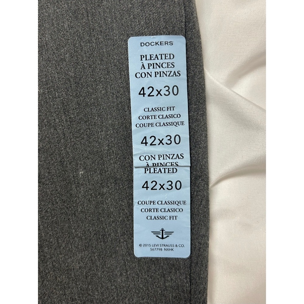 Dockers The Best Pressed Pleated Classic Fit Khaki Pants Charcoal NWT Mens 42x30 - Picture 13 of 16